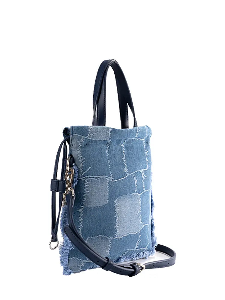 Denim Patchwork Lucky Bucket Crossbody Tote