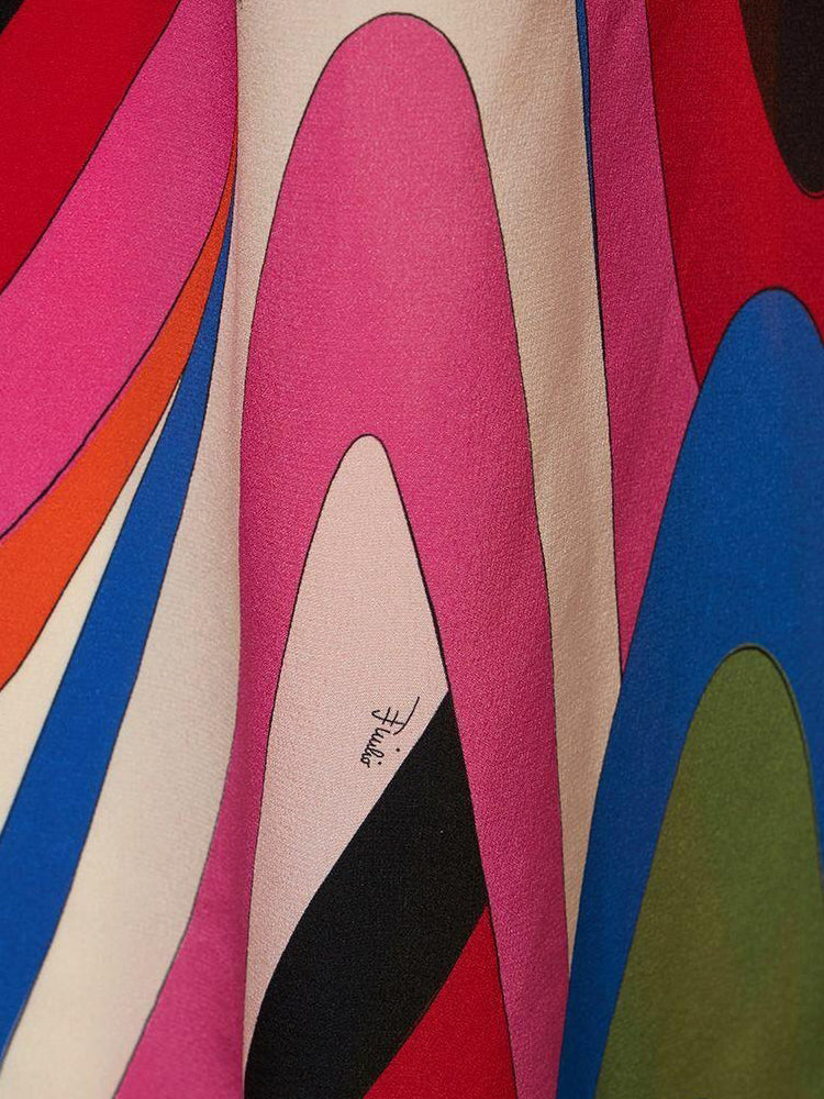 Strapless Side Slit Moiré Print Maxi Dress
