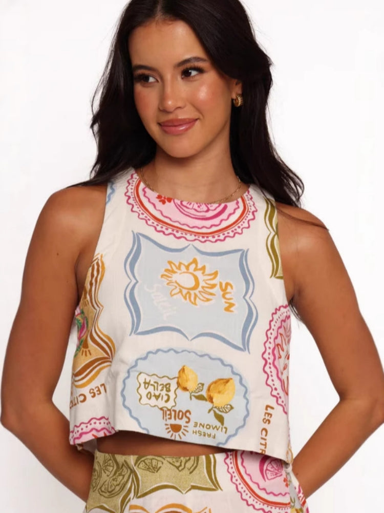 Retro Linen Vest & Shorts  Set