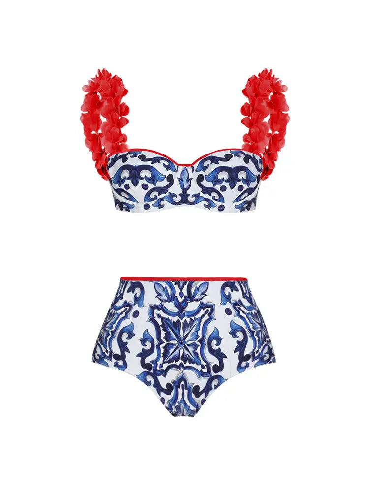 Reversible Contrast Bikini with Appliqué