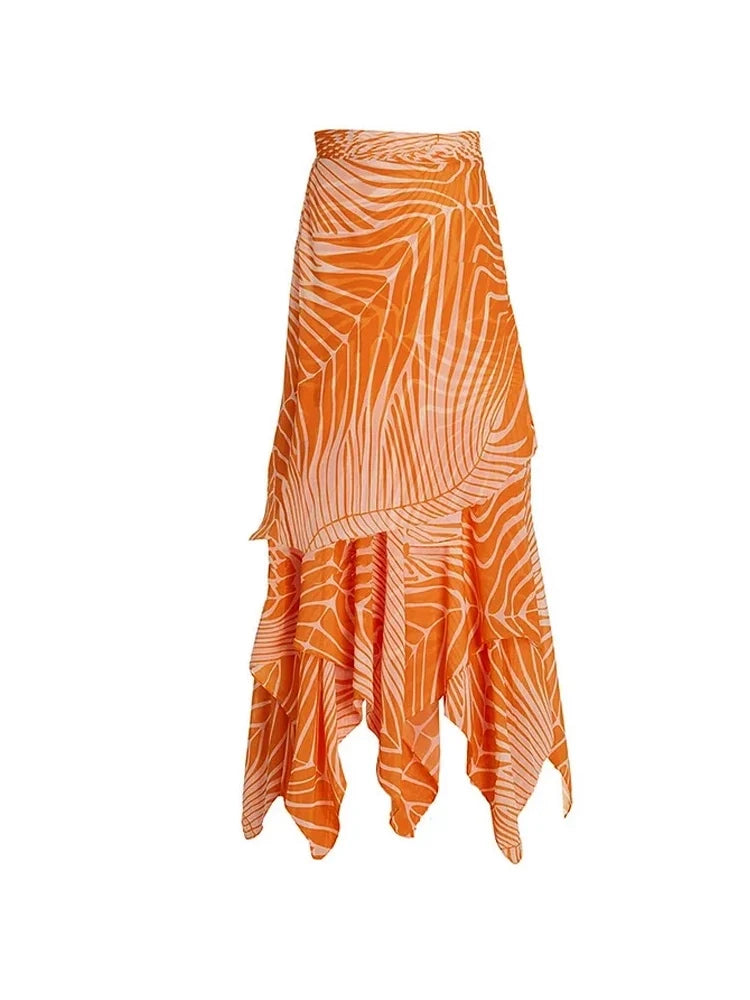 One-Shoulder Floral Salmon Print Swimsuit