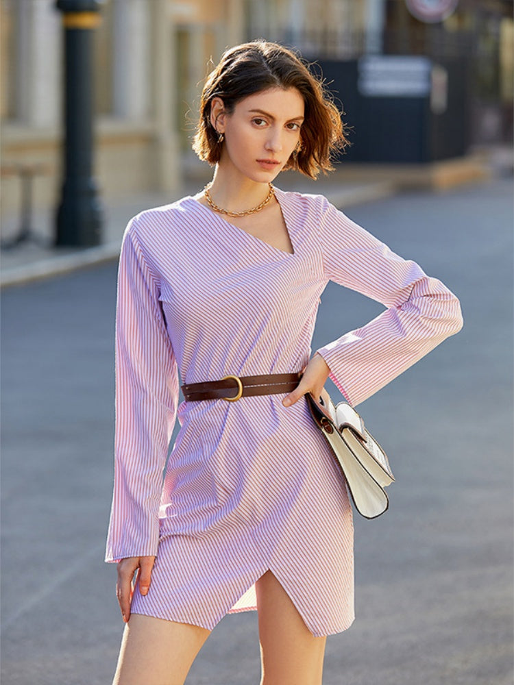 Asymmetric Stripe Mini Dress