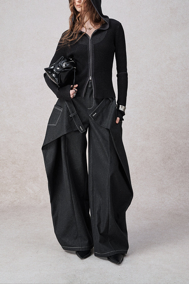 Swinging Symphony Fake Two-Piece Wide-Leg Jeans