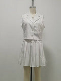 White Stripe Sleeveless Vest Set