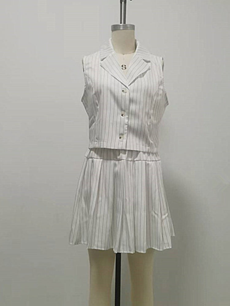 White Stripe Sleeveless Vest Set
