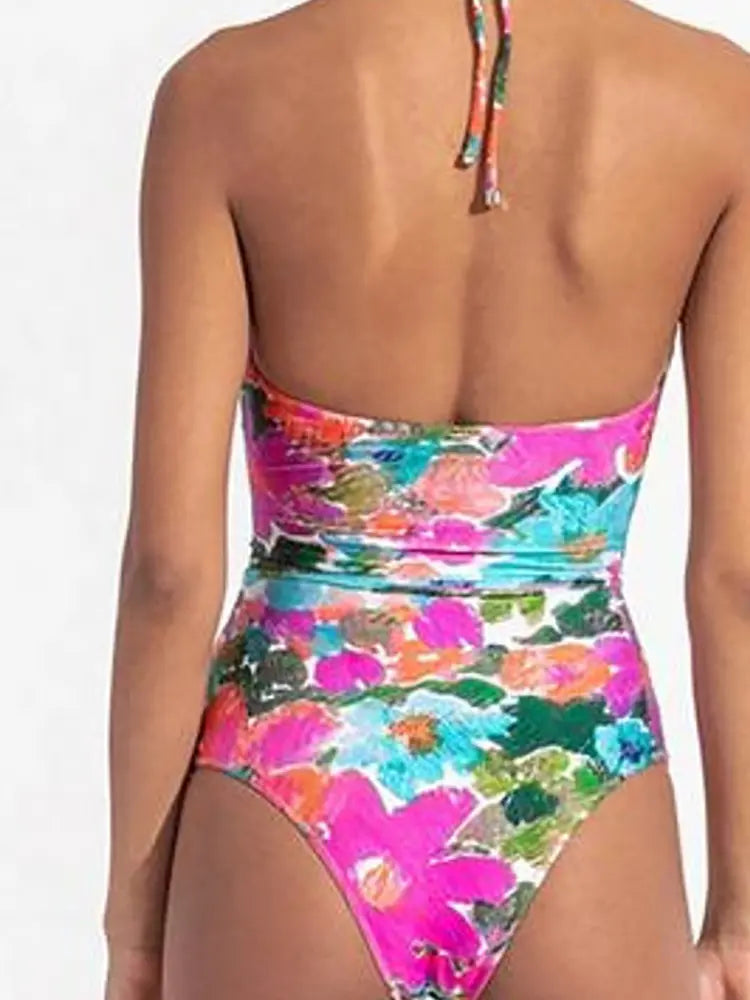 Print Cutout One Piece Swimsuit Set