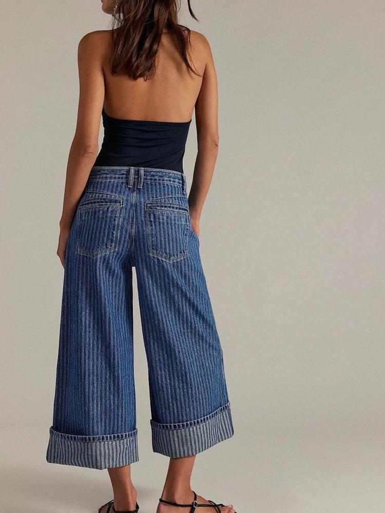 Retro Stripe Wide-Leg Jeans