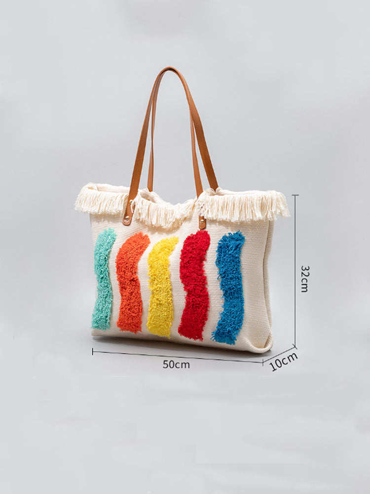 Embroidered Rainbow Pattern Tote Bag