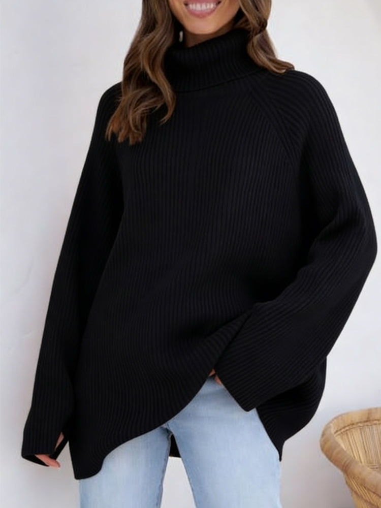 Cozy Turtleneck Sweater with Sheer Mesh Midi Skirt Set