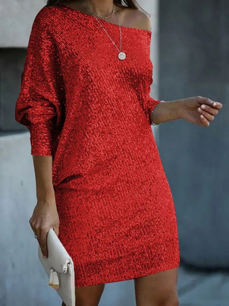 Lantern Sleeve Sequin Dress