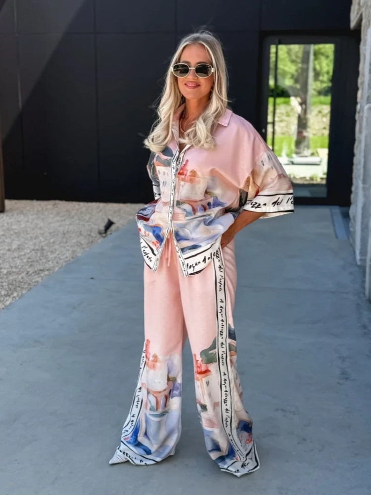 Gradient Print Shirt & Pants Set