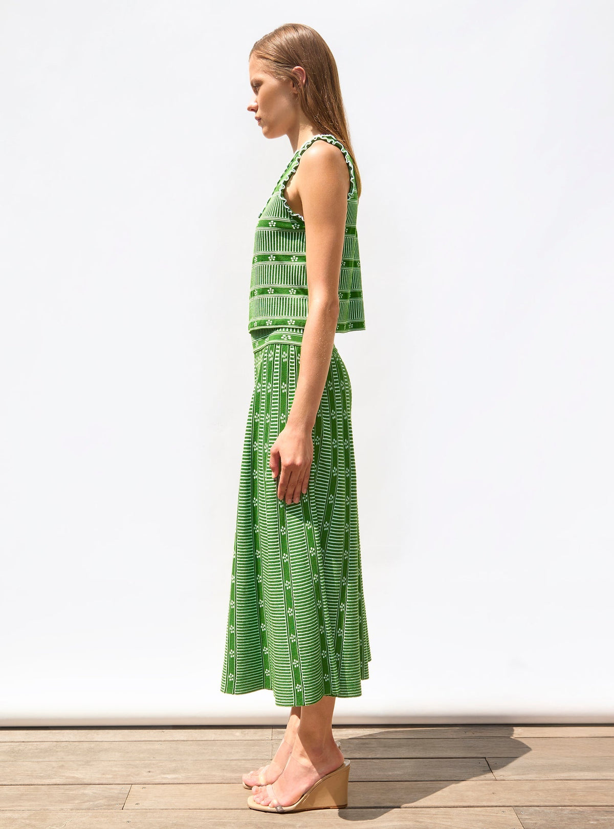 Green Floral Jacquard Skirt