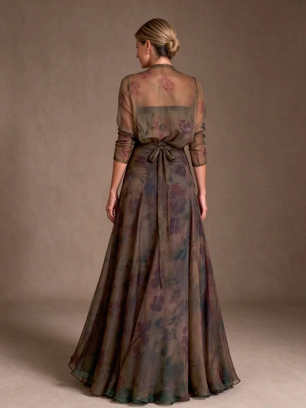 Contessa Floral Chiffon Gown with Sheer Bolero
