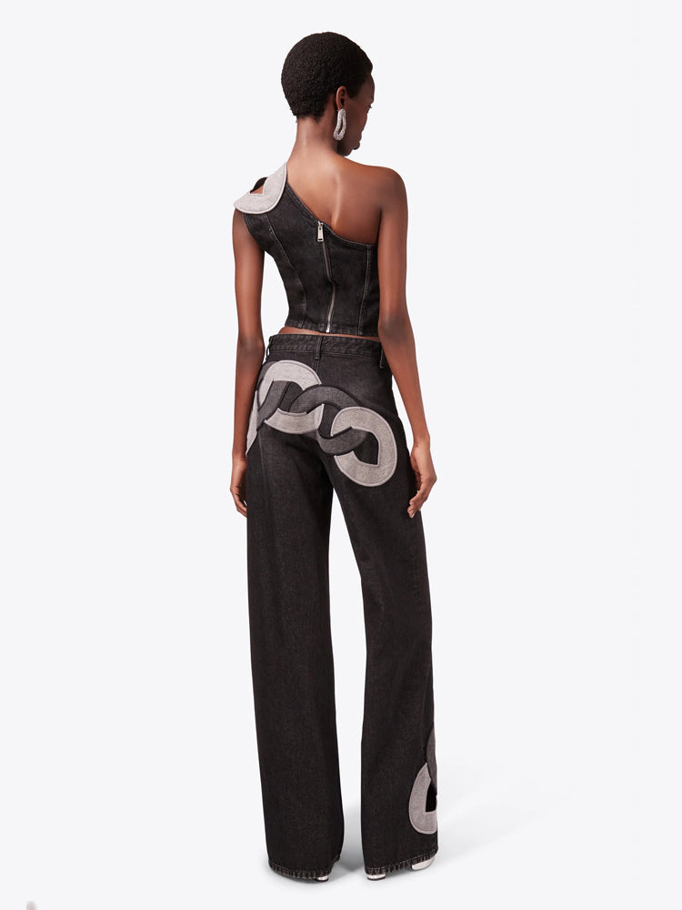 Lock Ring Type Irregular Jeans Set