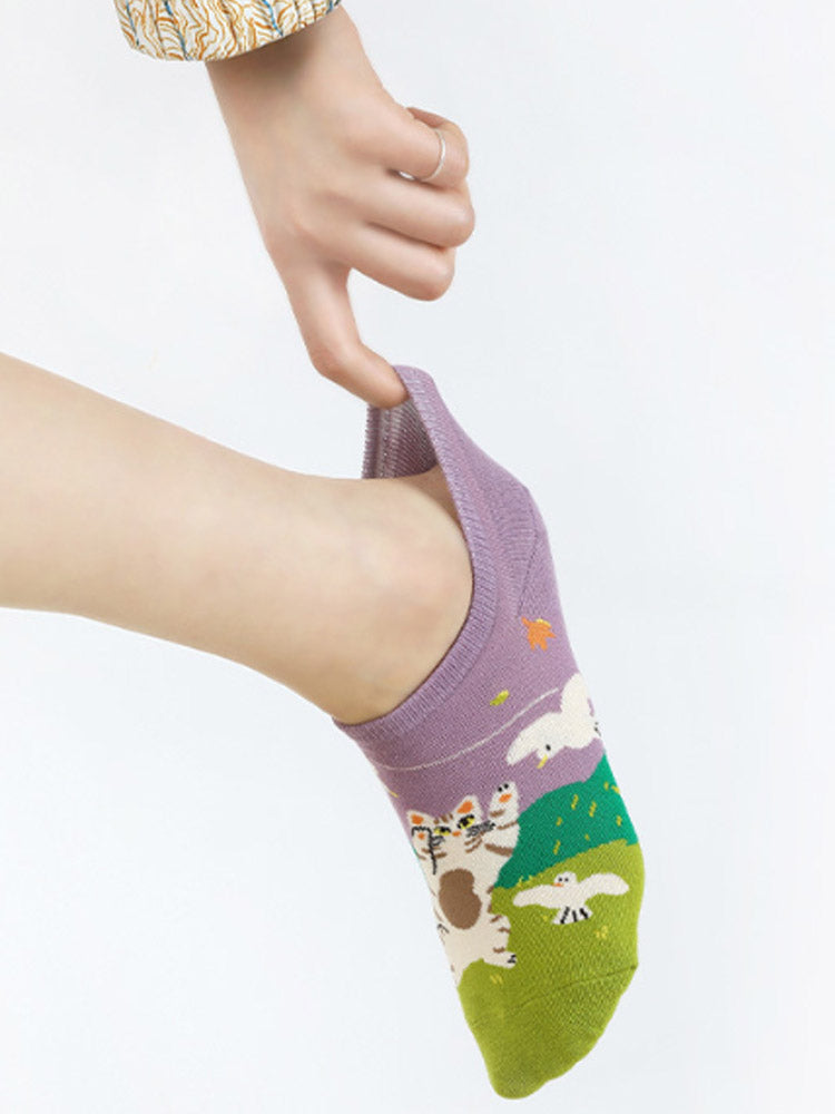 Cartoon Kitty Boat Socks