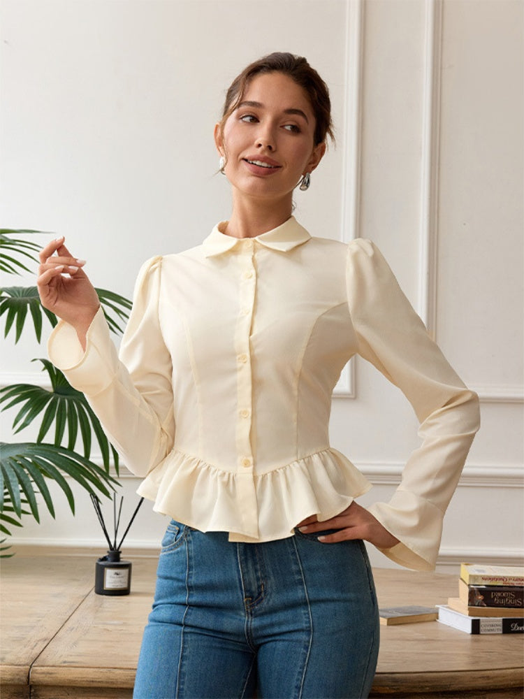 French Ruffle Collar Lapel Blouse