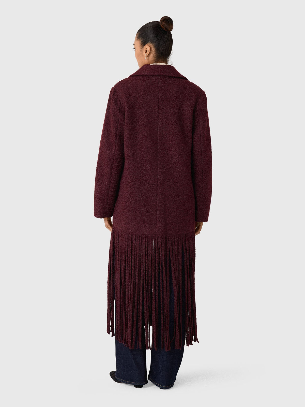 Bordeaux Long Fringe Statement Coat