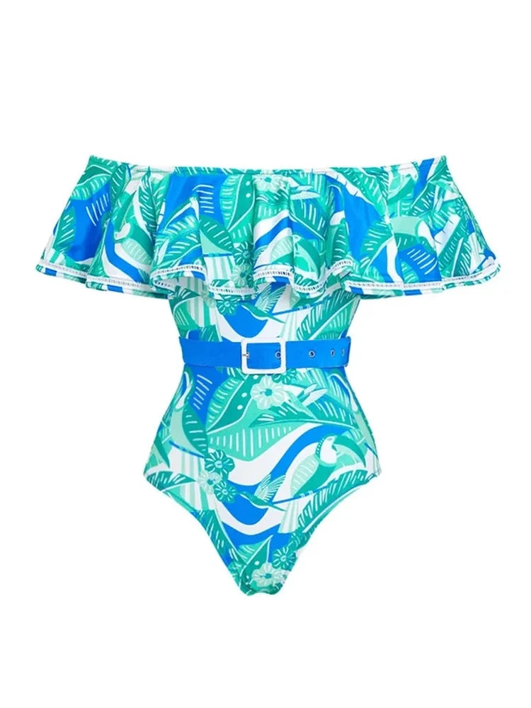 Strapless Ruffle Floral Swimsuit Set