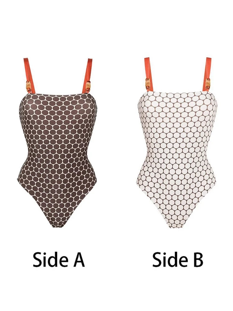 Luxury Reversible Swimsuit with Hermes-Inspired Print