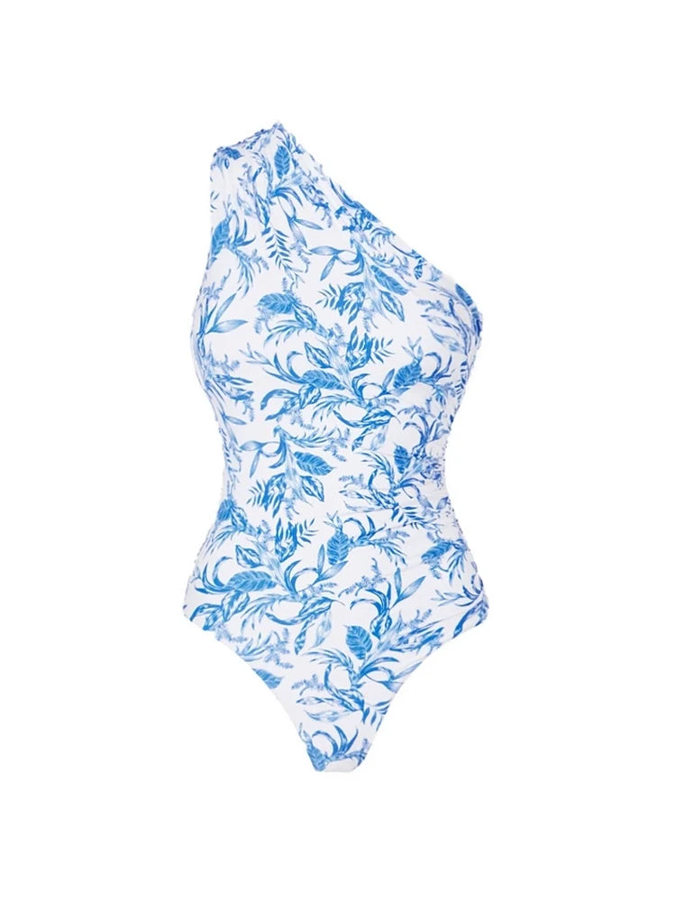 Fresh Floral One-Shoulder Blue Set