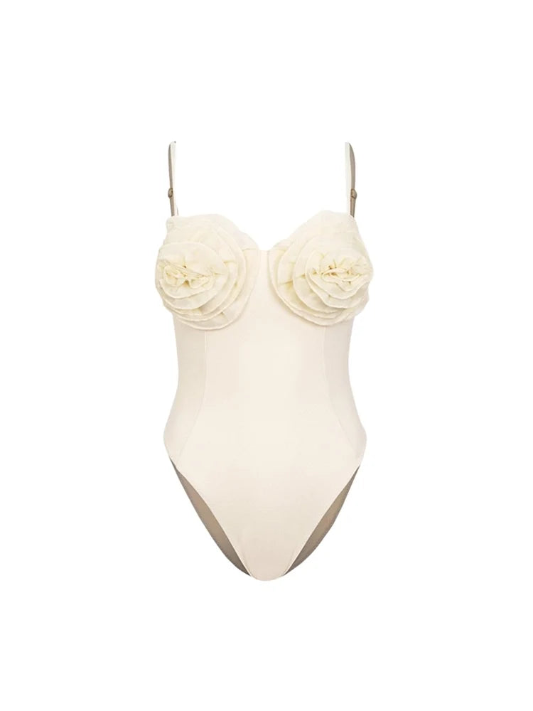 Floral Appliqué Solid One-Piece Swimsuit