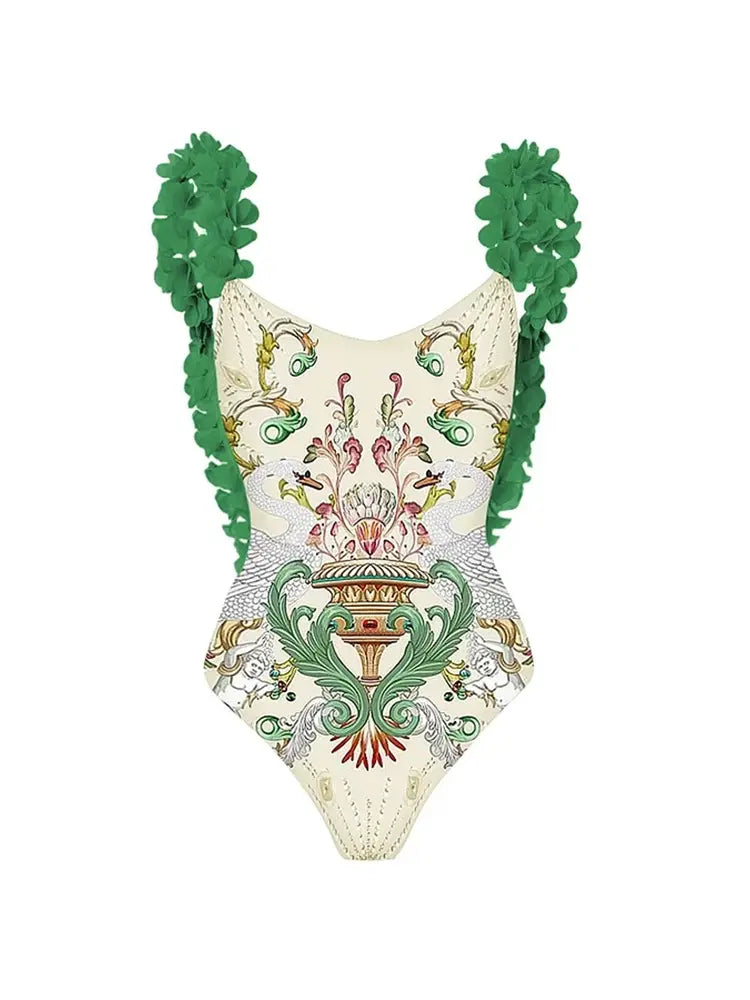 Appliqué Backless Sexy Swimsuit Set