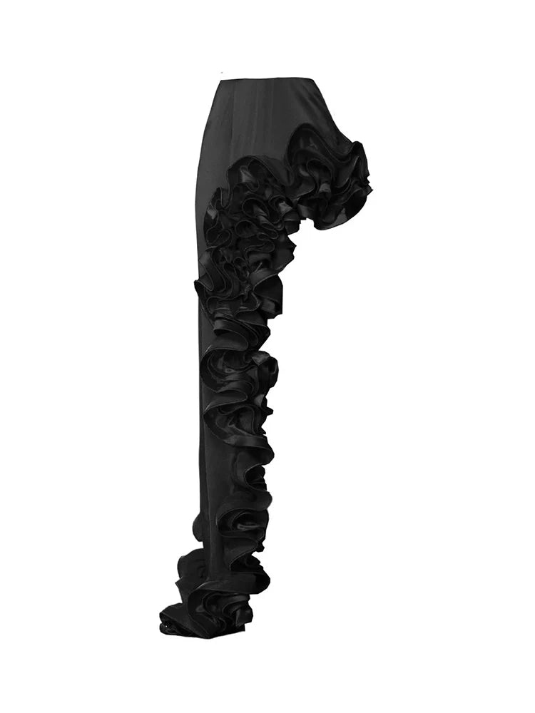 Ruffle V-Neck Black Swimsuit