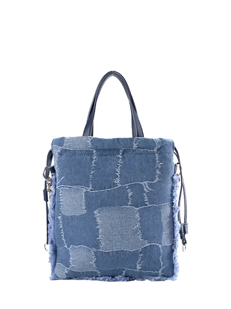 Denim Patchwork Lucky Bucket Crossbody Tote