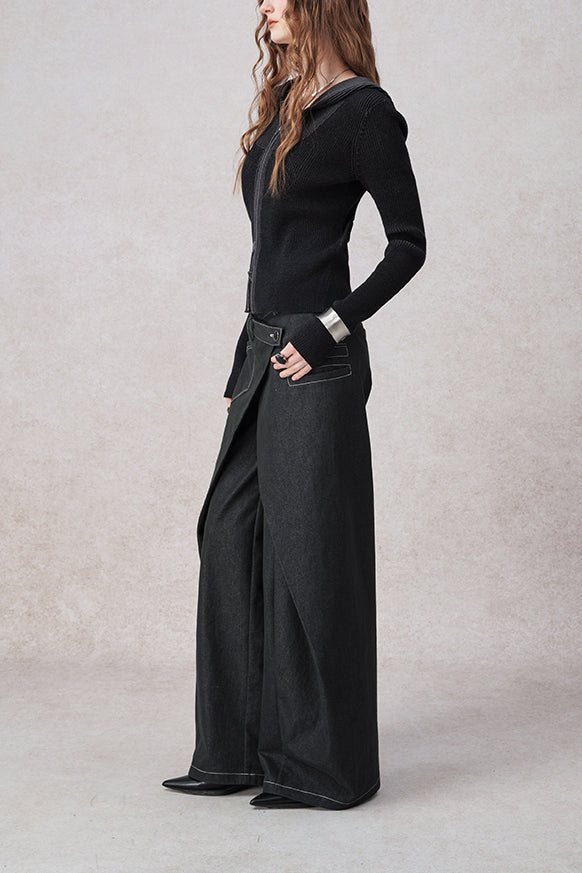 Swinging Symphony Fake Two-Piece Wide-Leg Jeans