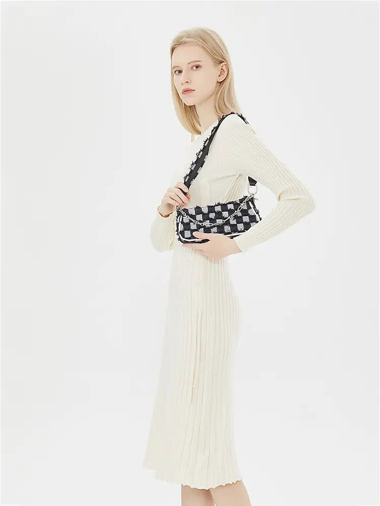 Checkerboard Chain Top Handle Shoulder Bag