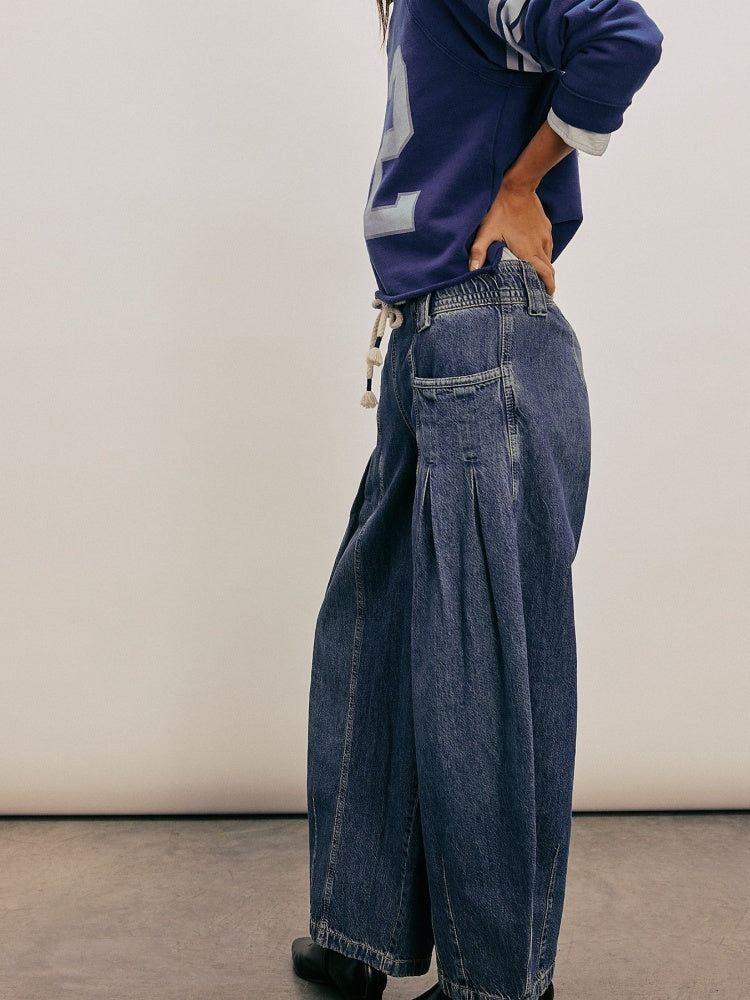 Drawstring Low-Rise Straight Jeans