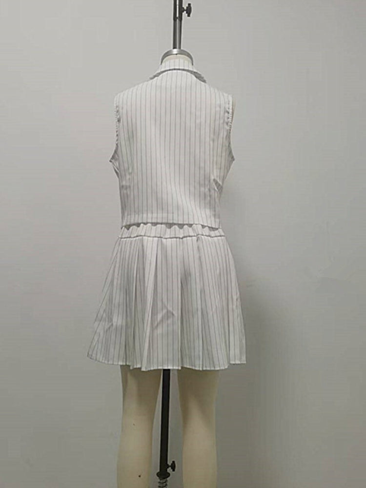 White Stripe Sleeveless Vest Set