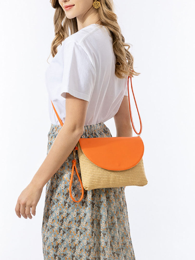 Detachable Shoulder Strap Grass Woven Clutch