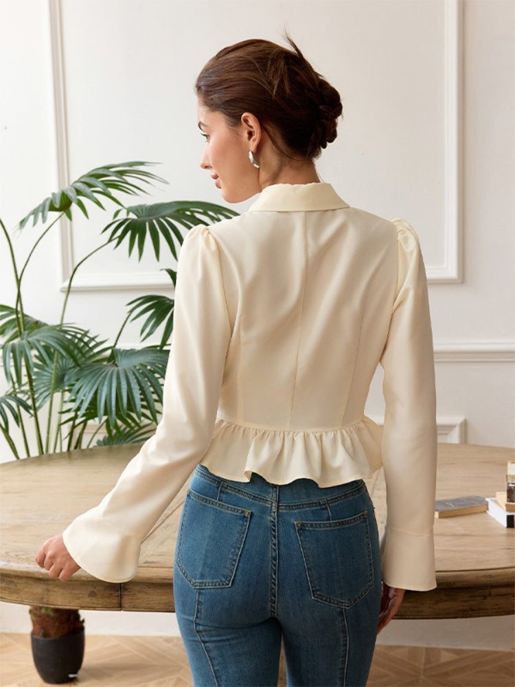 French Ruffle Collar Lapel Blouse