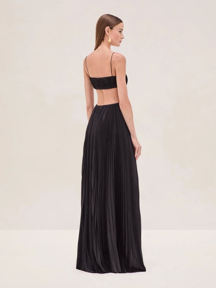 Pleated Backless Slip Dress