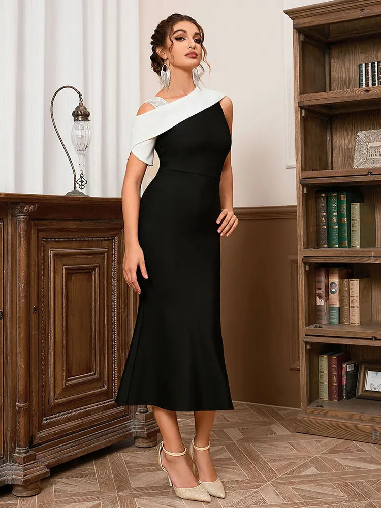 Sexy Colorblock Asymmetrical Bodycon Dress