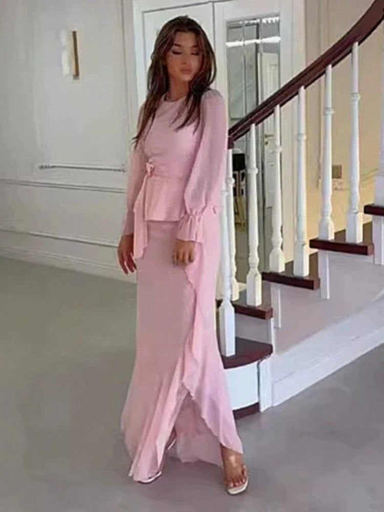 Bell Sleeve Bow Skirt Set