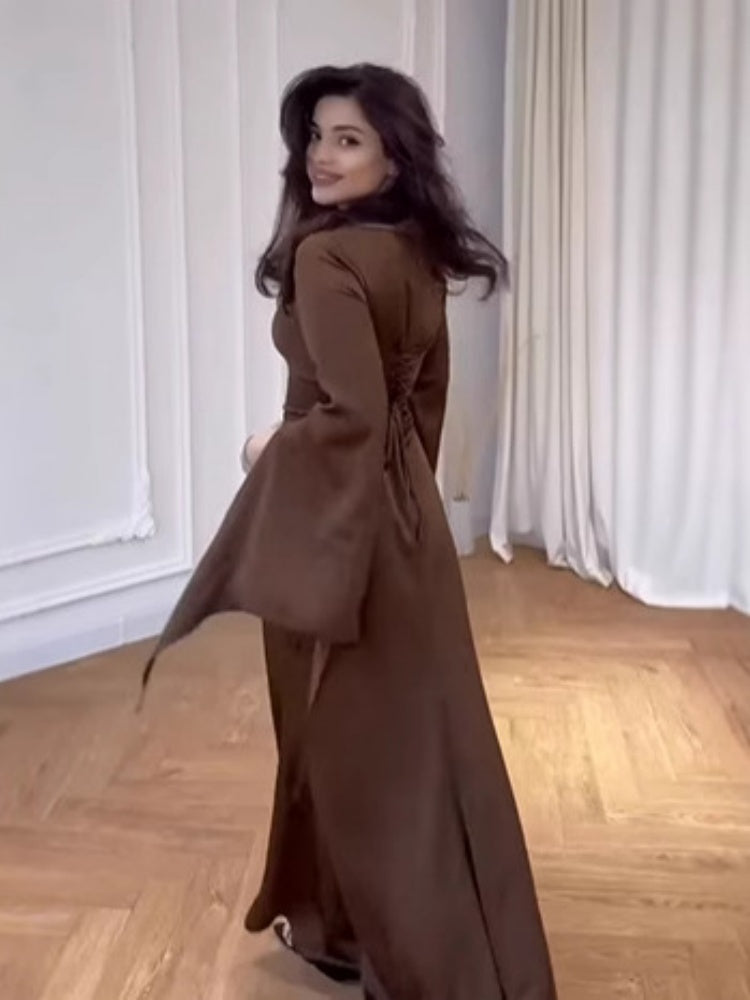 Brown Batwing Sleeve Robe  Dress