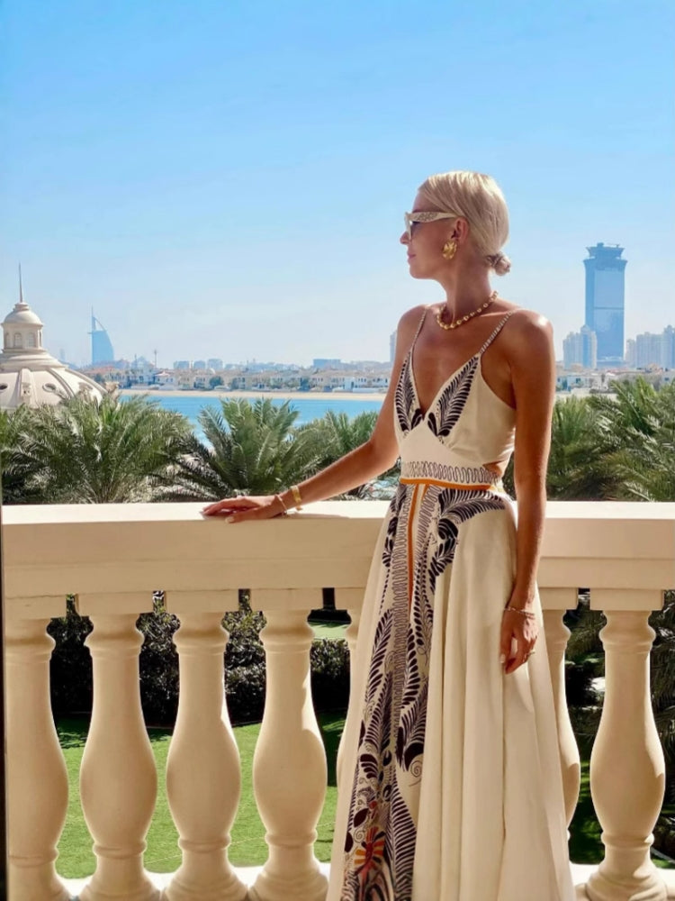 Backless Tie Elegant Print Dress