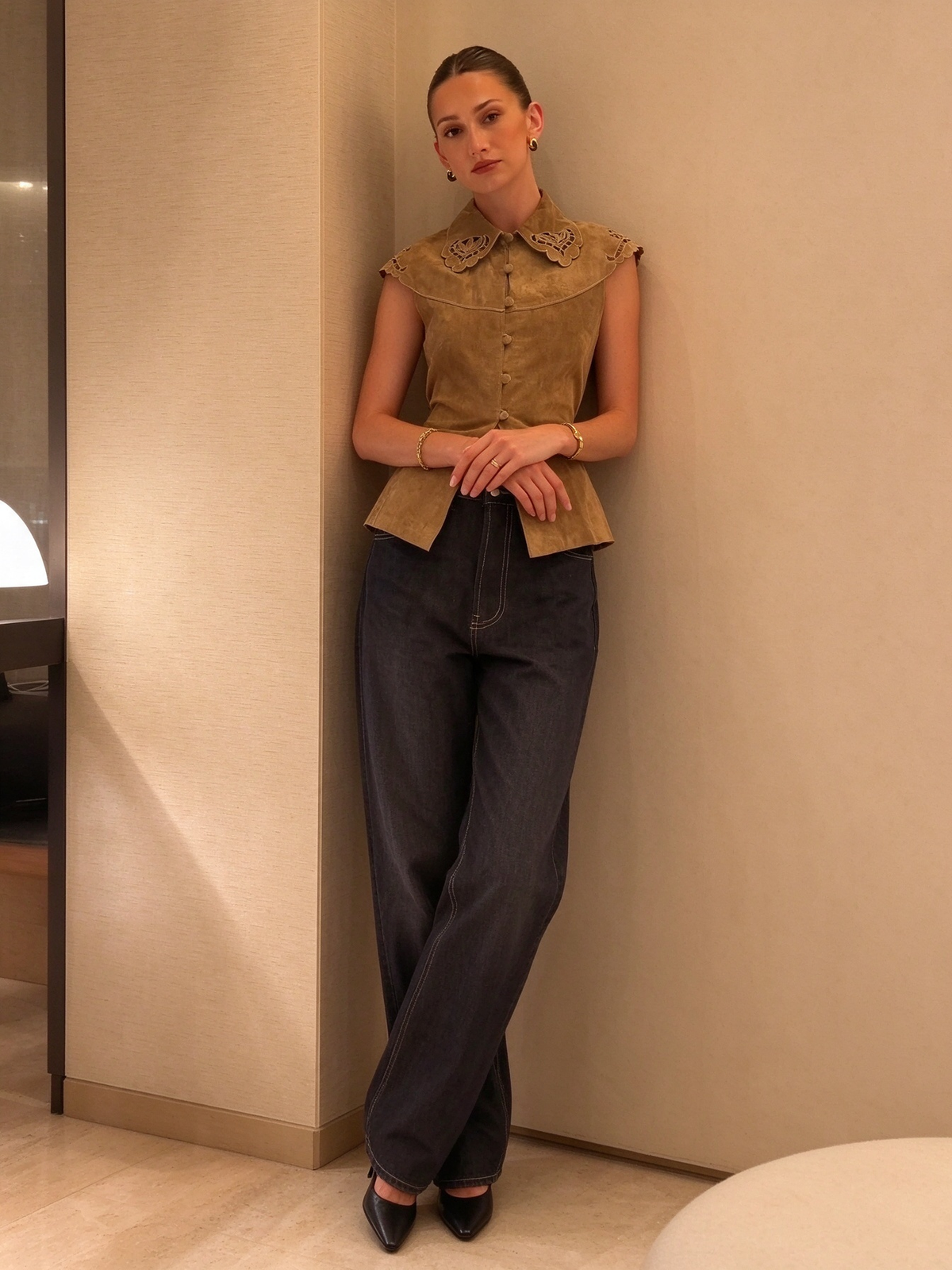 Vintage Cape Collar Suede Top