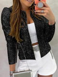 Stand Collar Sequin Short  Cardigan