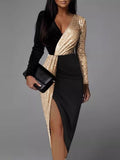 Dazzling Two-Tone Party Midi Dress