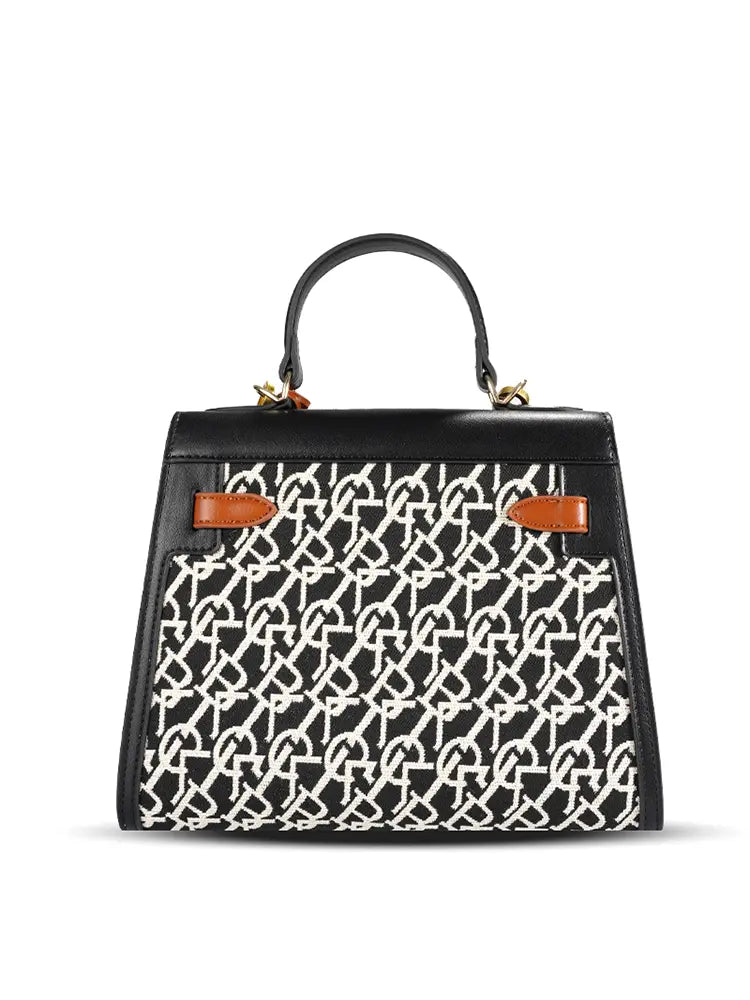 Branded Jacquard Stitch Kelly-Style Shoulder & Top Handle Bag