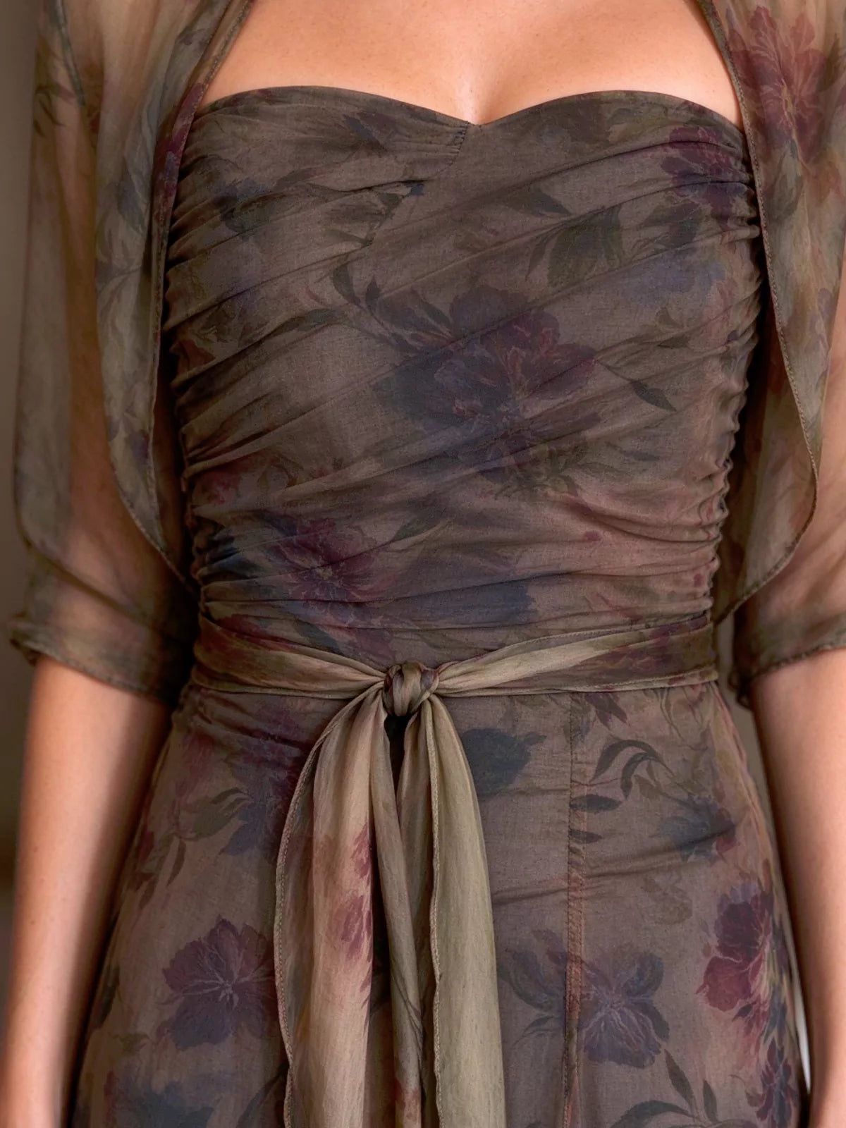 Contessa Floral Chiffon Gown with Sheer Bolero