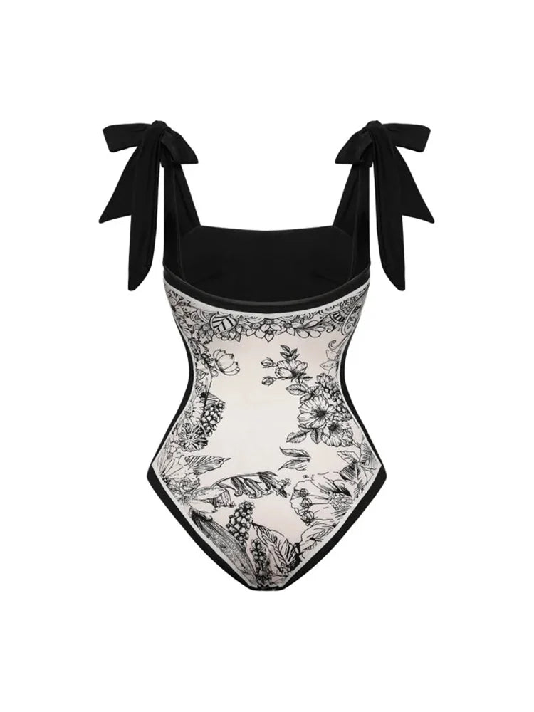 Reversible Vintage Print One Piece Swimsuit