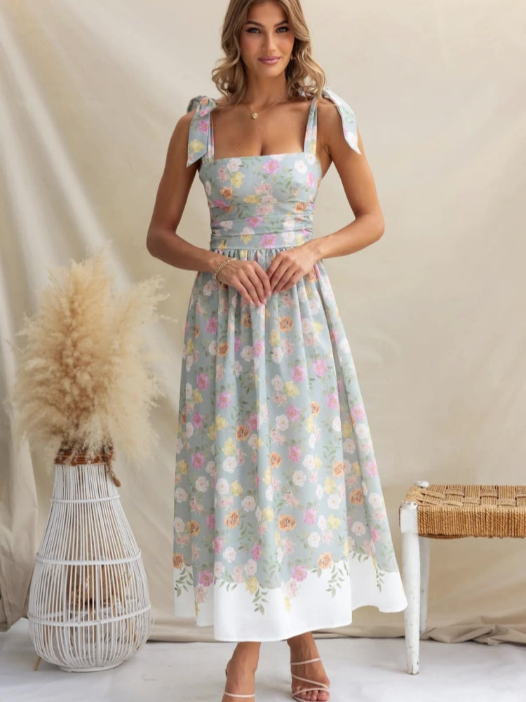 Summer New French Floral Slip Midi Dress