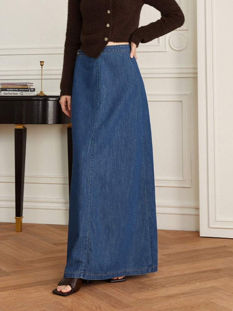 High-Waist A-Line Flared Denim Skirt