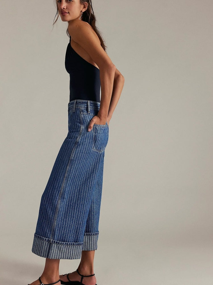 Retro Stripe Wide-Leg Jeans
