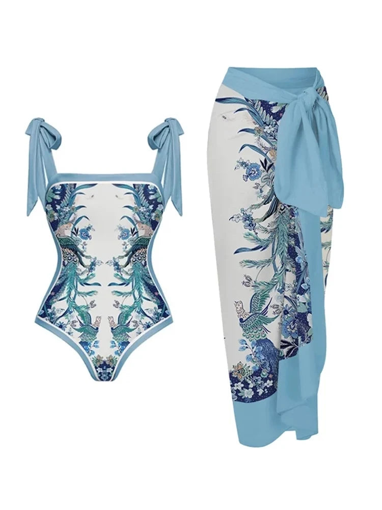 Reversible Tie Back Swimsuit and Skirt Set