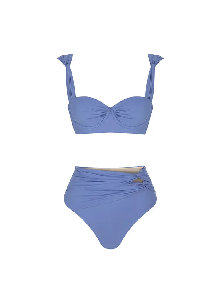 Morandi Blue High-Waist Bikini Set